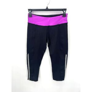 Lululemon Black Purple Crop Active Leggings Back Pocket // 4